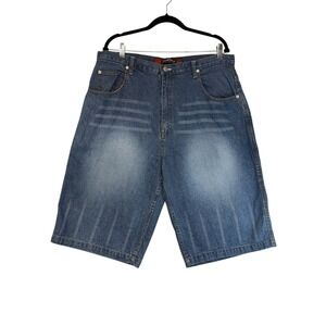 Y2K Steve Barrys Mens Denim Shorts Size 36 Blue Baggy Loose Fit Wide‎ Leg